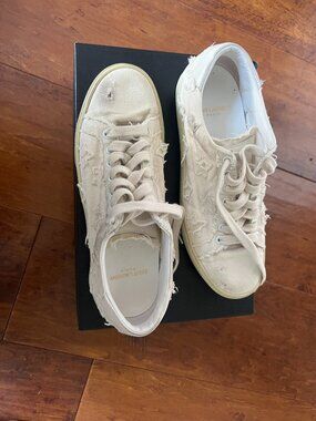 Distressed Off-White Saint Laurent Sneakers